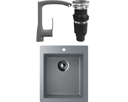 Комплект Мойка кухонная Ulgran U-404 -309 темно-серая + Смеситель U-005 -309 темно-серый + Измельчитель Bone Crusher BC 610-AS