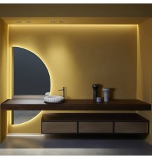 Antonio Lupi Bespoke Комплект подвесной мебели с тумбами под раковину, раковиной Gessati, зеркалом с подсветкой SPICCHIO, 72 см, цвет: Rovere thermo. GESSATI45 Marmo Carrara/cr,  STAFFA54,  IT21.O/216,  BANCO154.M/288,  KIB272.T1/rovere thermo/argentato f
