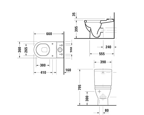 Duravit Starck 3 Унитаз моноблок приставной 65.5х36см., в комплекте с креплением, универсальный выпуск, цвет: белый. 0128090000,  0920100005