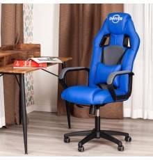 Игровое кресло TetChair Driver экокожа синяя 36-39, ткань серая TW-12