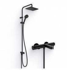 Душевой комплект Смеситель Hansgrohe Finoris 76420670 матовый черный + Стойка Vernis Shape 26289670 Showerpipe 230 1jet Reno EcoSmart, черный