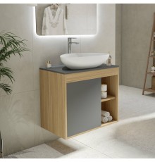 Тумба с раковиной Teymi Nura 70, дуб эврика, матовый графит, раковина Ellie 60