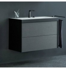 Duravit XViu Тумба подвесная 80x48x50.3см, 2 ящика, с раковиной без перелива, с 2 отв под смес, цвет: dark brushed oak/чёрный матовый. XV4615EB272P