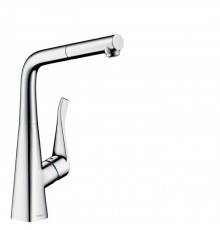 Hansgrohe Metris M71 Смеситель для кухни, на 1 отв, поворотный излив: 21.9см с вытяжным душем, 1jet, h315мм, sBox, цвет: хром. 73812000