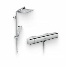 Душевой комплект Термостат Hansgrohe Ecostat E 15773000 для душа + Стойка Crometta E 240 1jet Showerpipe Reno 27289000 EcoSmart