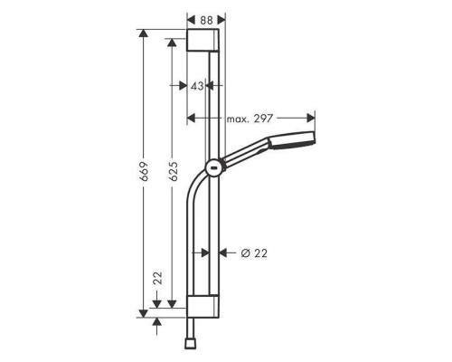 Hansgrohe Pulsify Душевая гарнитур, штанга 65см., с ручным душем и держателем, цвет: хром. 24160000 Hansgrohe Pulsify Душевая гарнитур, штанга 65см., с ручным душем и держателем, цвет: хром. 24160000