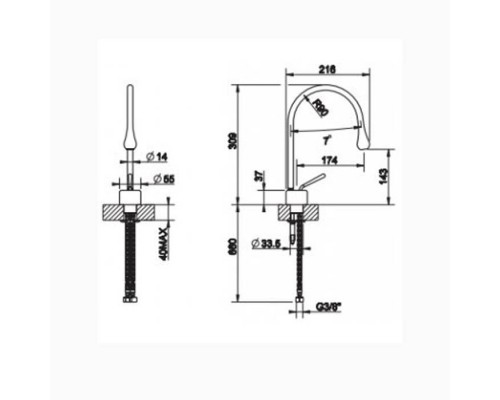 Gessi Goccia Смеситель для раковины на 1 отверстие, излив 174мм R=90, с фиксированным носиком,  цвет: хром. 33802#031