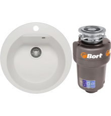 Комплект Мойка Polygran Atol 627451 белый хлопок + Измельчитель Bort Titan Max Power