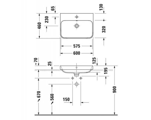 Duravit Happy D.2 Plus Раковина 60х46 см, 1 отв., с креплением, цвет: белый. 2360600000