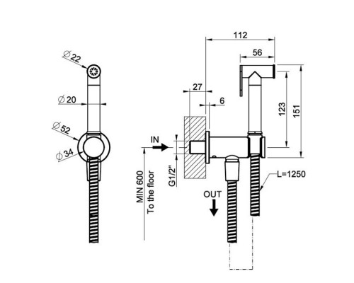 Gessi Transparenze Гигиенический душ, настенный, цвет: Copper Brushed PVD. 14331#708