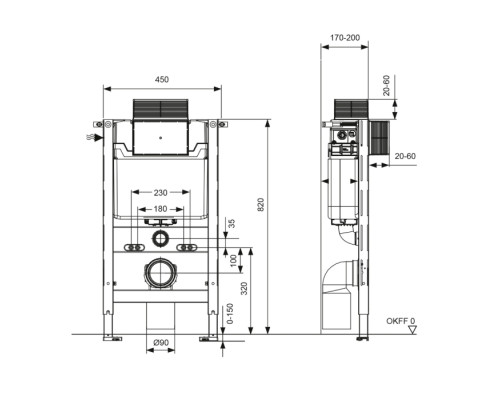 TECEspring profil Система инсталляции для унитаза 82см., c креплением к стене, без панели смыва. S300380