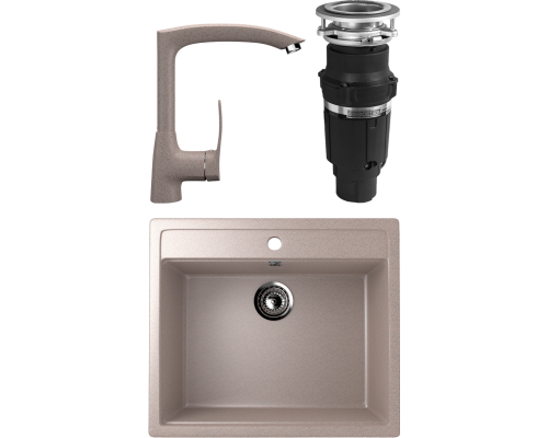 Комплект Мойка кухонная Ulgran U-104 -302 песочная + Смеситель U-005 -302 песочный + Измельчитель Bone Crusher BC 610-AS