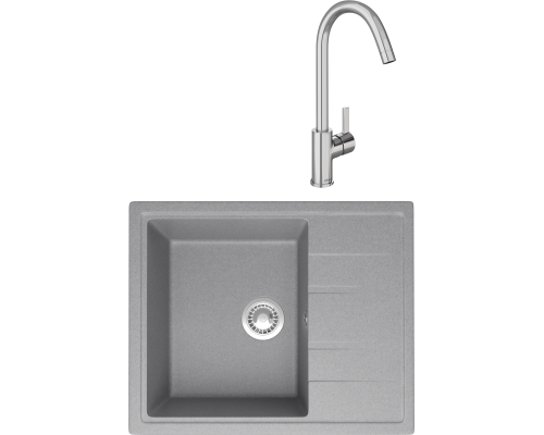 Комплект Мойка кухонная Domaci Болонья М-150-006 светло-серая + Смеситель Ливорно