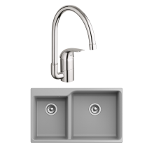 Комплект Мойка Rivelato Axel X-90D grigio metallizzato + Смеситель Grohe Euroeco
