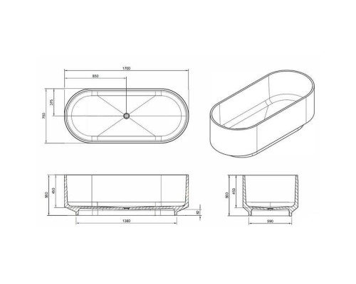 Knief Ellipse shape Ванна отдельностоящая 170x75x56см., из полимерного материала, цвет: Aventurin # 080. 70003080
