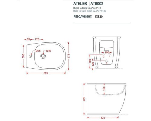Artceram Atelier Биде напольное 52,5х37,5хh42см, с 1 отв под смеситель, цвет: белый. ATB002 01 00 *1 Artceram Atelier Биде напольное 52,5х37,5хh42см, с 1 отв под смеситель, цвет: белый. ATB002 01 00 *1