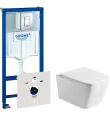 Комплект Унитаз подвесной Vincea Q-Line VT1-12 белый + Инсталляция Grohe Rapid SL 38772001 3 в 1 с кнопкой смыва + Шумоизоляция 37131000