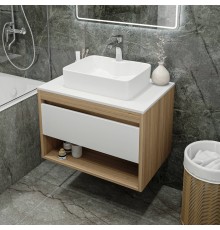Тумба с раковиной Teymi Ritta 75, дуб эврика, матовая белая, раковина Helmi S 48