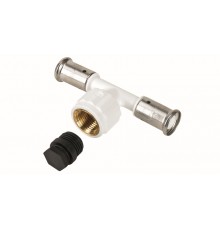 Тройник-пресс Henco ВР 26x1/2 x26 белый c черной заглушкой. 13PKW-260426BP