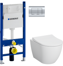 Комплект Унитаз подвесной VitrA Mia Round SmoothFlush 7510B003-0075 безободковый + Крышка 801-003-019 с микролифтом + Инсталляция Geberit Duofix Delta 458.163.21.1 с кнопкой смыва, хром