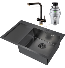 Комплект Мойка Zorg Inox PVD 7851 R grafit + Смеситель Inox SZR-7039 BR/GRAFIT бронза графит + Измельчитель Inox D