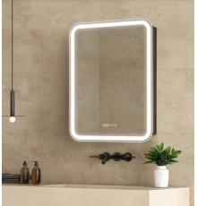 AQM9204 600х800 Зеркальный шкаф ЛЕВЫЙ с подсветкой, подогревом и часами, корпус Антрацит AQM9204