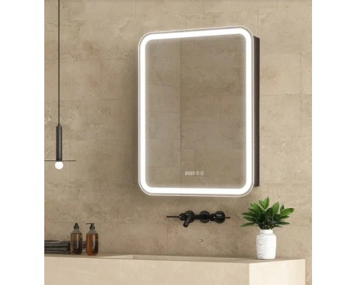 AQM9204 600х800 Зеркальный шкаф ЛЕВЫЙ с подсветкой, подогревом и часами, корпус Антрацит AQM9204