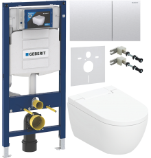 Комплект Умный подвесной Geberit AquaClean Alba безободковый, с биде + Инсталляция Duofix UP 320 111.300.00.5 + Кнопка Sigma 70 115.622.FW.1 матовая нержавеющая сталь + Звукоизоляция 156.050.00.1 + Крепления 111.815.00.1 к стене