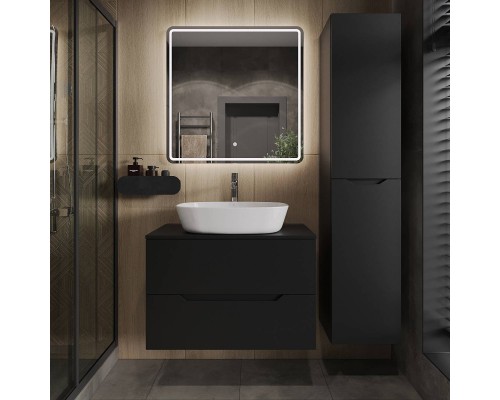 Мебель для ванной комнаты Orange Line 80 подвесная, 2 ящика, матовая черная с раковиной B08-500W