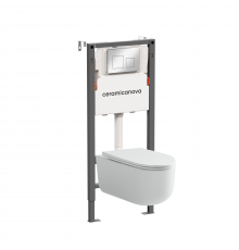 Комплект Ceramicanova Унитаз подвесной Ulma Rimless CN4006 безободковый, с микролифтом + Инсталляция Balance CN121002CH с кнопкой Square глянцевый хром