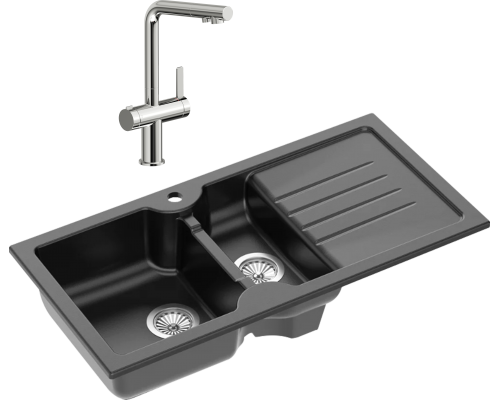 Комплект Мойка кухонная Domaci Сиена 54100-110 черная матовая + Смеситель STWORKI 23020-648/1BG-IG11