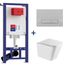 Комплект Lemark Florex 100803421 безободковый, с микролифтом, кнопка смыва матовый хром