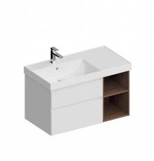 Тумба с раковиной KERAMA MARAZZI Cubo 90, левая белая матовая, структурированный орех