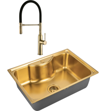 Комплект Мойка кухонная Zorg Inox PVD SZR 6545 BRONZE бронза + Смеситель Steel Hummer SH 2022 BRONZE бронза