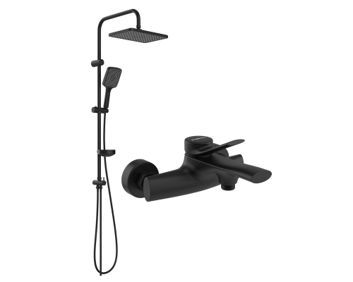 Душевой комплект Смеситель STWORKI Ларвик S24100BK матовый черный + Стойка Колдинг S32180BK