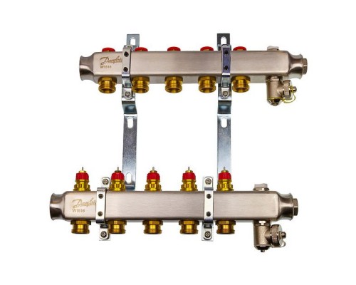 Комплект коллекторов Danfoss SSM-5 с кронштейнами для 5 контуров. 088U0975