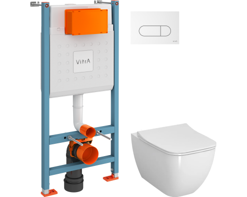 Комплект Унитаз подвесной VitrA Shift 7742B003-0075 белый глянцевый + Крышка DIWO Шифт 0405 с микролифтом + Инсталляция V-Fix Core 732-5800-01 + Кнопка Root Round 740-2200 белая глянцевая
