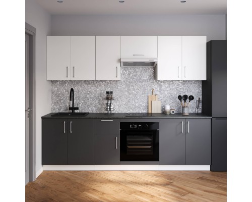 Кухонный гарнитур Domaci Болонья 260 см, фасад графит, белый, ручка хром, столешница луна KUH-1008805