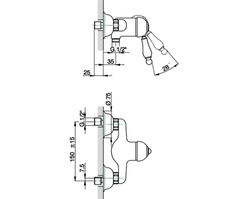 CISAL Arcana Empress Смеситель однорычажный настенный для душа, цвет: хром . EM00044121 Акция