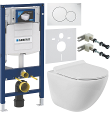 Комплект Унитаз подвесной BelBagno Amanda BB051CHR безободковый + Крышка Piano BB2111SC с микролифтом + Инсталляция Geberit Duofix UP 320 111.300.00.5 + Кнопка Sigma 01 115.770.11.5 белая + Крепления 111.815.00.1 к стене + Шумоизоляция 156.050.00.1