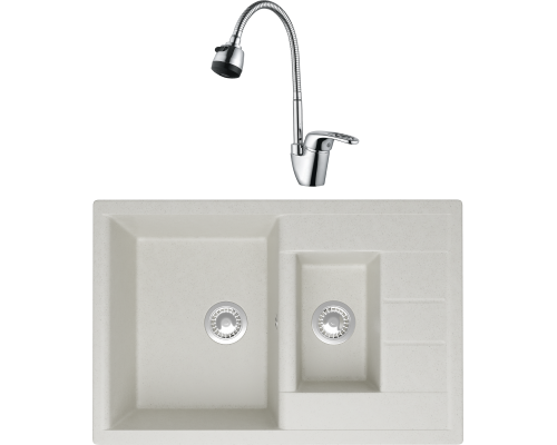 Комплект Мойка кухонная Domaci Болонья М-210-001 белая + Смеситель Ливорно WFD04163B
