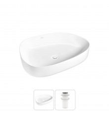 Накладная раковина для ванной комнаты Wellsee Belle Spa 3.0 20212720R в наборе 2 в 1: раковина белый глянец, донный клапан в цвете матовый белый