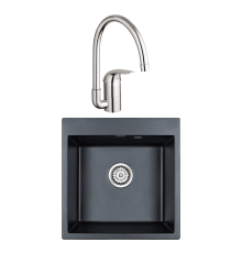 Комплект Мойка Paulmark Kante 50 PM105152-BLM черный металлик + Смеситель Grohe Euroeco