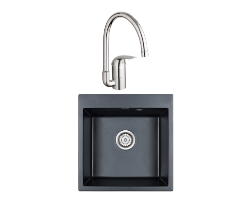 Комплект Мойка Paulmark Kante 50 PM105152-BLM черный металлик + Смеситель Grohe Euroeco