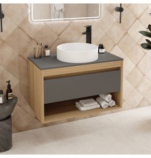 Тумба с раковиной Teymi Ritta 85, дуб эврика, матовый графит, раковина Lina D41