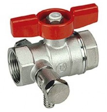 Краны шаровые Кран шаровой со сливом, стандартный проход, 3/4”, сливной кран 1/4”, ручка-Бабочка, красная, ВР-ВР, GIA R251SX004