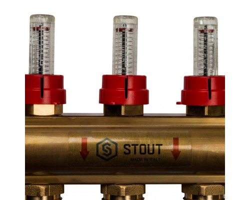 Распределительный коллектор из латуни с расходомерами STOUT 5 выходов (SMB 0473 000005)