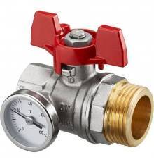 Кран шаровой Oventrop муфтовый BP 1 х НР 1 с термометром 0-80°C, с красной ручкой бабочкой (1406484)