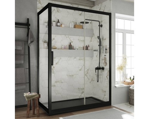 Душевой уголок STWORKI Эстерсунд 120x90 см профиль черный матовый, прозрачное стекло, прямоугольный