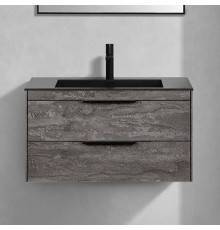 Тумба с раковиной Vincea Chiara 2D 80, 2 ящика, камень, с черной раковиной